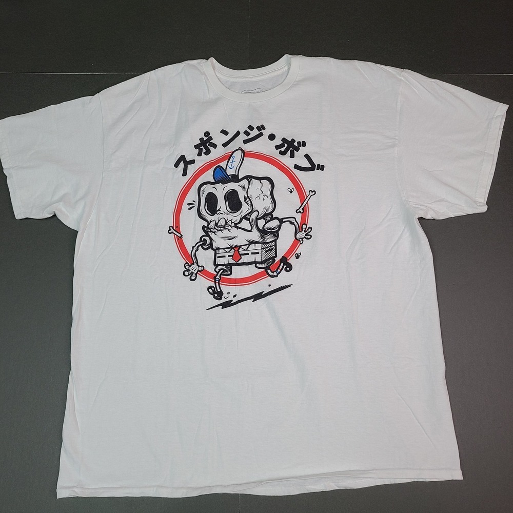 Nickelodeon Shirt Mens 2XL White SpongeBob Skeleton Japanese Graphic T-Shirt